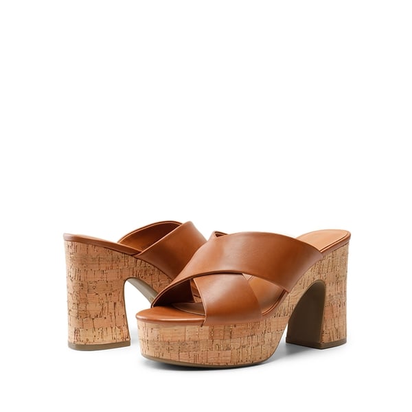 Criss Cross Wedge Platform Sandals  - BROWN - 4