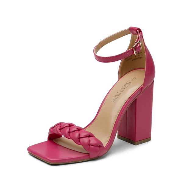 Braided Strap High Chunky Heel Sandals - HOT PINK -  0