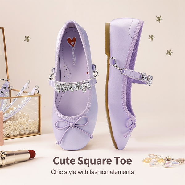 [Fun Mix- Dazzling] Girls DIY Interchangeable Straps Bow Ballet Flats - PURPLE - 3