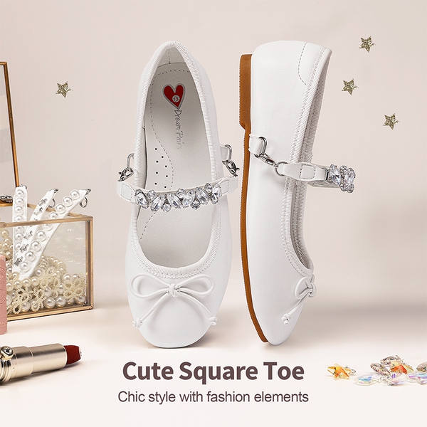 [Fun Mix- Dazzling] Girls DIY Interchangeable Straps Bow Ballet Flats - WHITE - 3