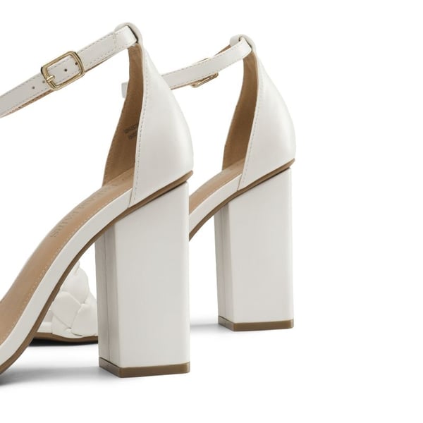 Braided Strap High Chunky Heel Sandals - WHITE - 5