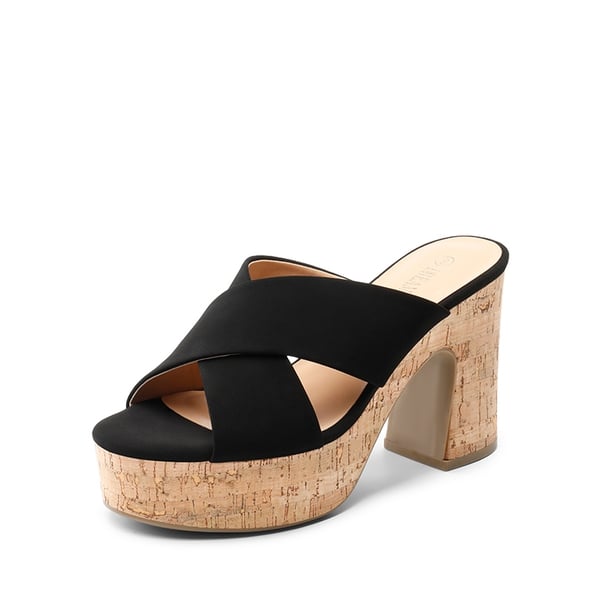 Criss Cross Wedge Platform Sandals  - BLACK NUBUCK -  0