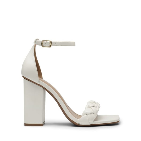 Braided Strap High Chunky Heel Sandals - WHITE - 3
