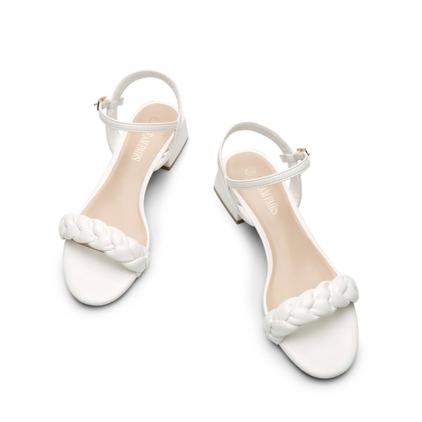 Ankle-Strap Chunky Braided Heel Sandals - WHITE - 3