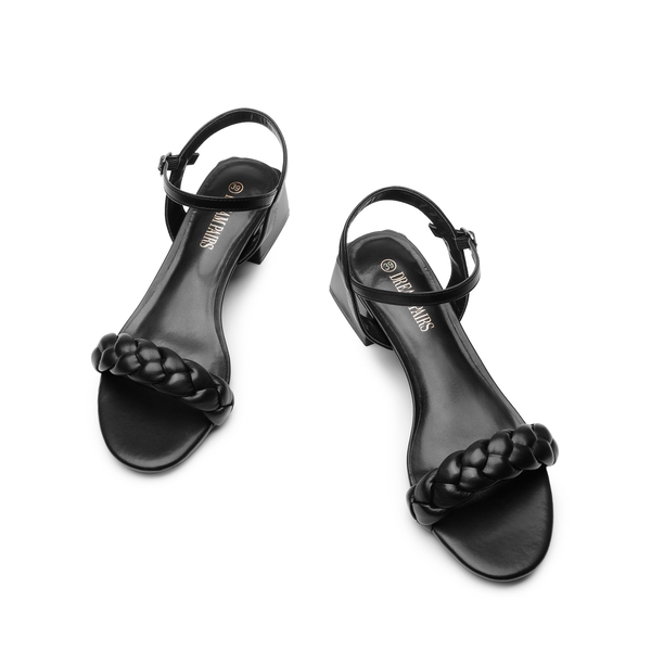 Women’s Chunky Braided Ankle Strap Sandals - BLACK - 3