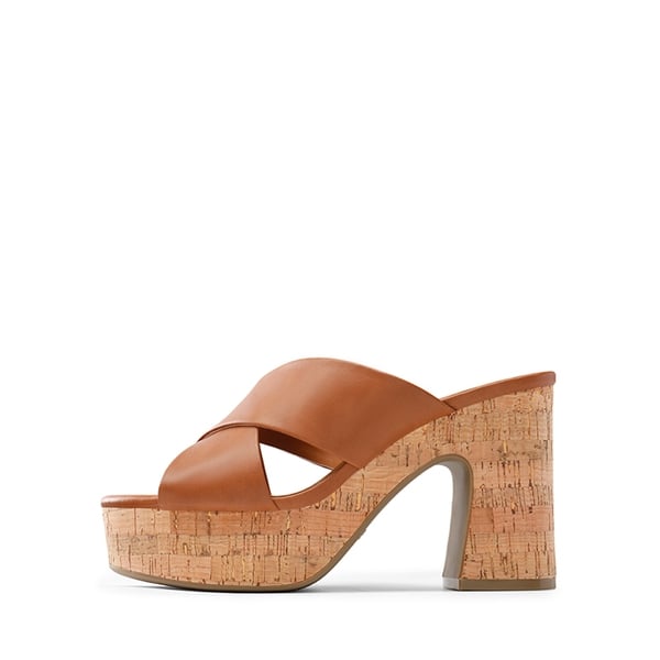 Criss Cross Wedge Platform Sandals  - BROWN - 2