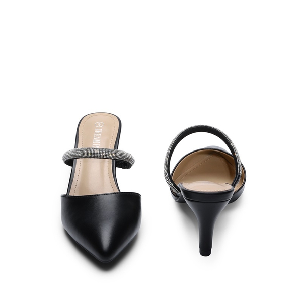 Pointed Toe Rhinestone Pumps - BLACK PU - 2