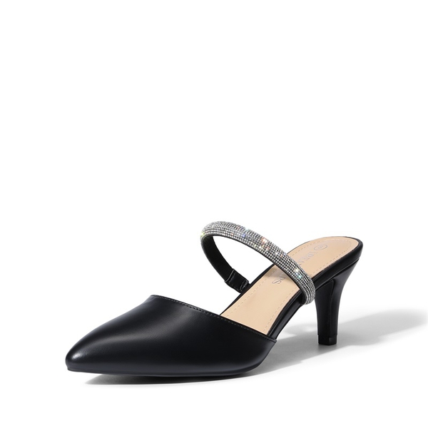Pointed Toe Rhinestone Pumps - BLACK PU -  0
