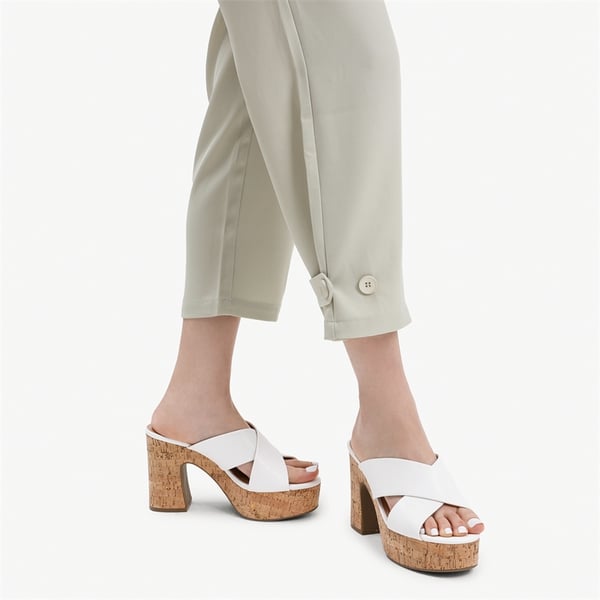 Criss Cross Wedge Platform Sandals  - WHITE - 2