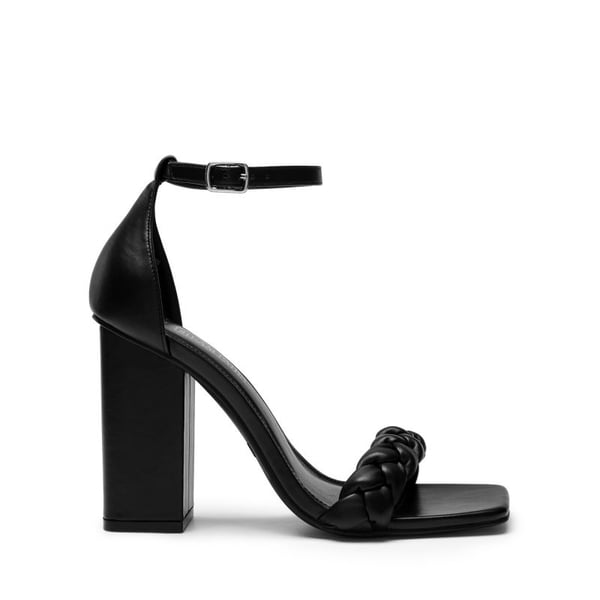 Braided Strap High Chunky Heel Sandals - BLACK - 2