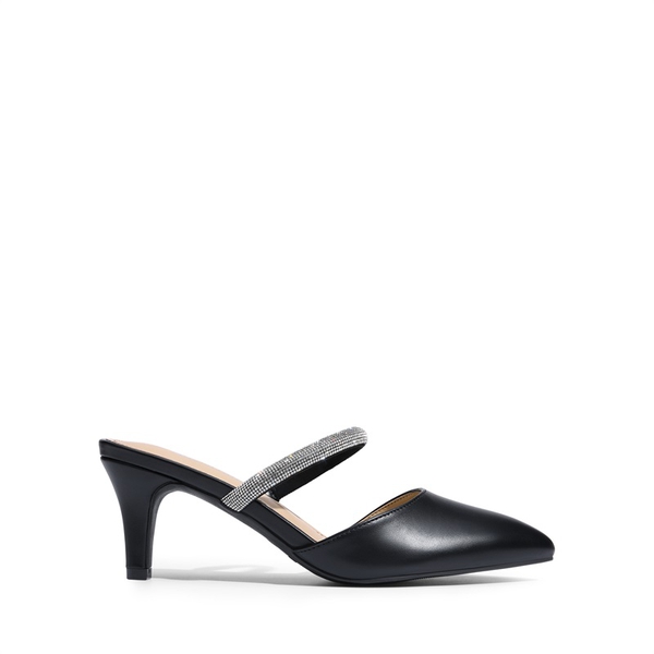 Pointed Toe Rhinestone Pumps - BLACK PU - 1
