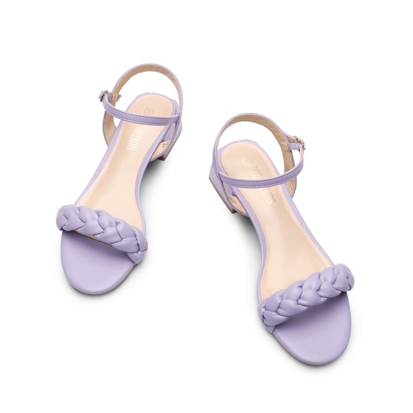 Ankle-Strap Chunky Braided Heel Sandals - PURPLE - 3