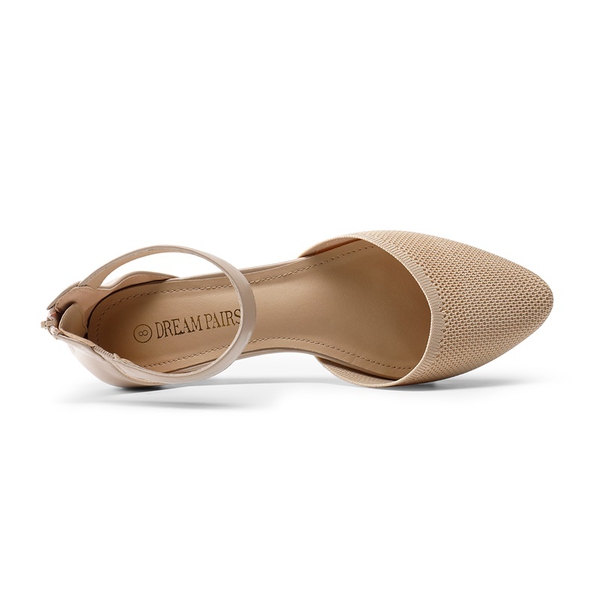 Ankle Strap Low Wedge Pumps - NUDE KNIT - 3