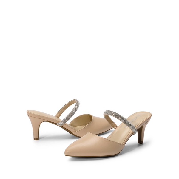Pointed Toe Rhinestone Pumps - NUDE PU - 4