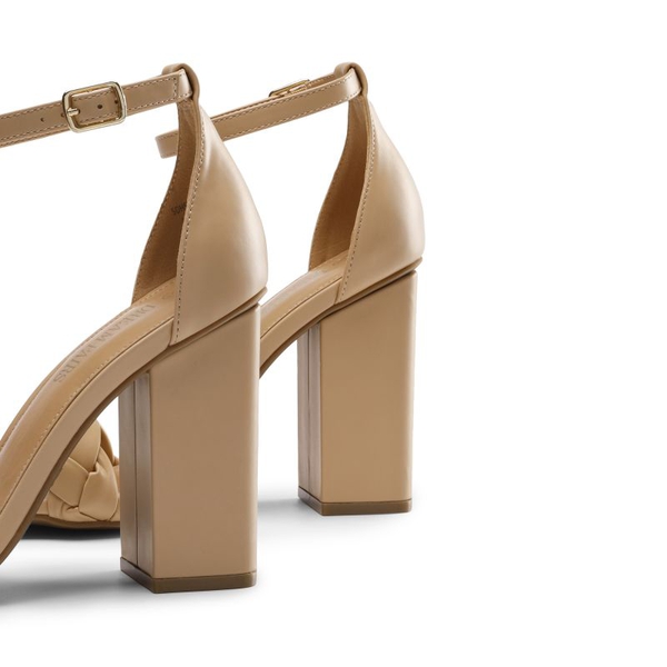 Braided Strap High Chunky Heel Sandals - NUDE - 6