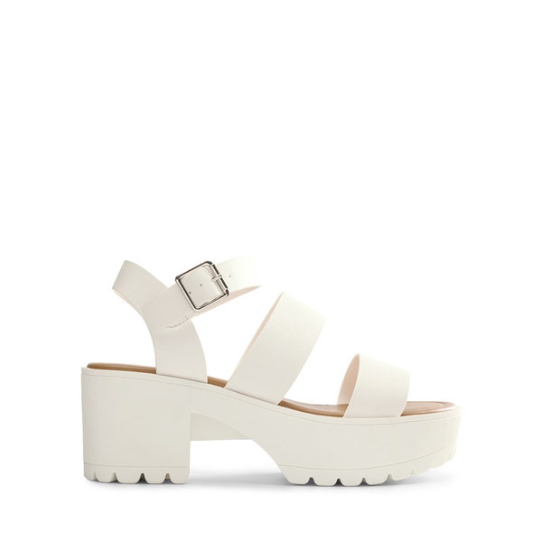Buckle Strap Chunky Platform Sandals - WHITE - 1