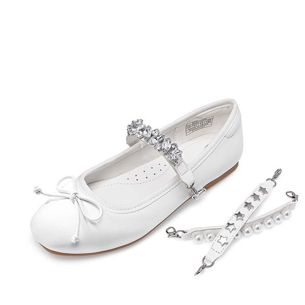 [Fun Mix- Dazzling] Girls DIY Interchangeable Straps Bow Ballet Flats - WHITE -  0