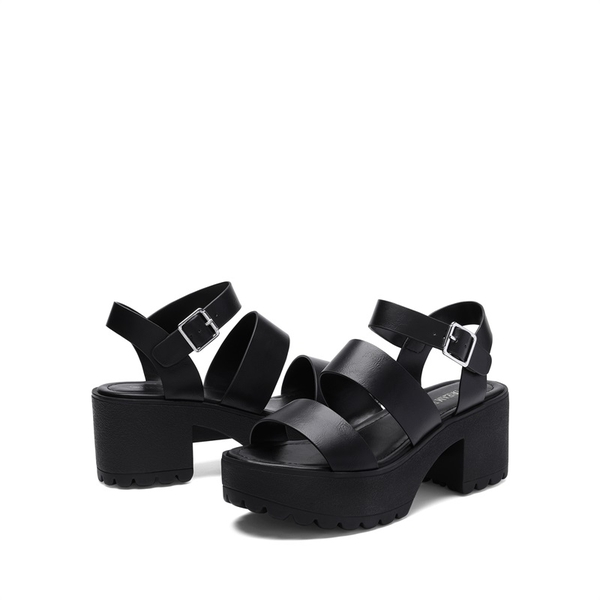 Buckle Strap Chunky Platform Sandals - BLACK - 3
