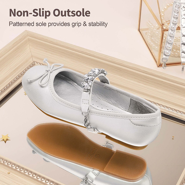 [Fun Mix- Dazzling] Girls DIY Interchangeable Straps Bow Ballet Flats - SILVER - 4