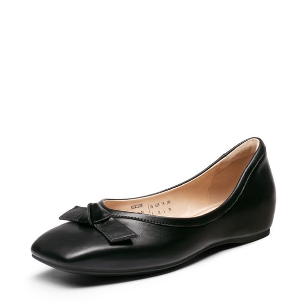 Square Toe Low Wedge Bow Flats - BLACK -  0
