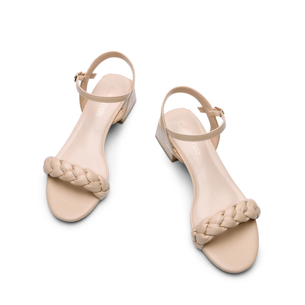 Ankle-Strap Chunky Braided Heel Sandals - NUDE - 4