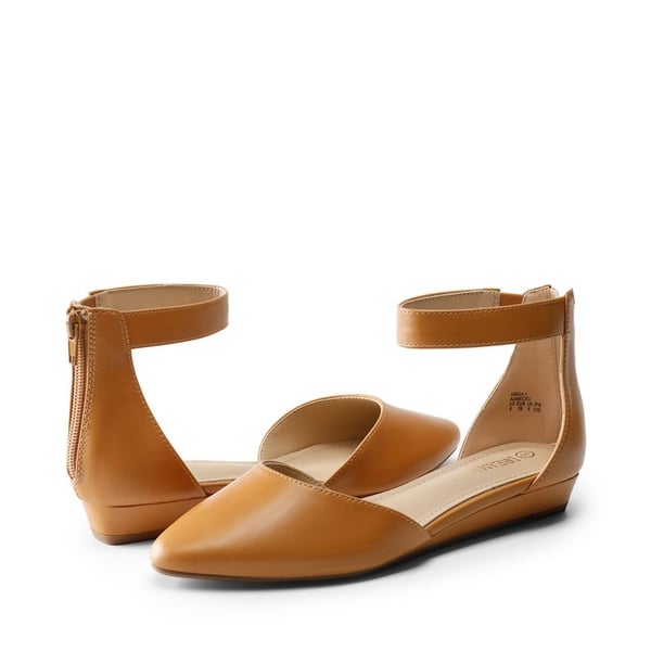 Ankle Strap Low Wedge Pumps - TAN - 2