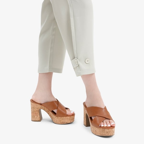 Criss Cross Wedge Platform Sandals  - BROWN - 1
