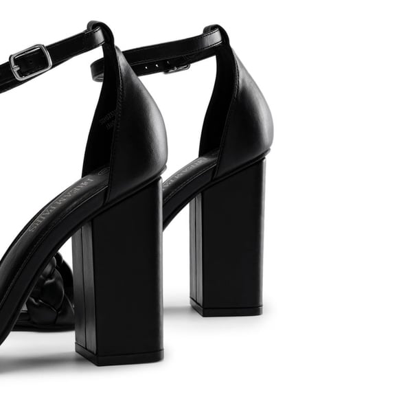 Braided Strap High Chunky Heel Sandals - BLACK - 4