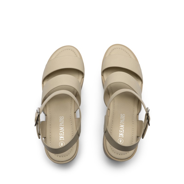 Buckle Strap Chunky Platform Sandals - BEIGE - 3