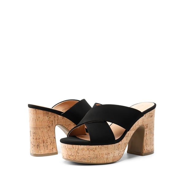 Criss Cross Wedge Platform Sandals  - BLACK NUBUCK - 4