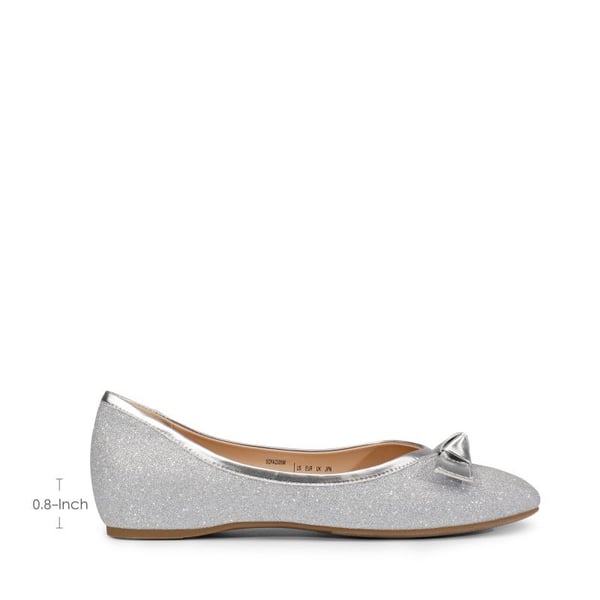 Square Toe Low Wedge Bow Flats - SILVER GLITTER - 2
