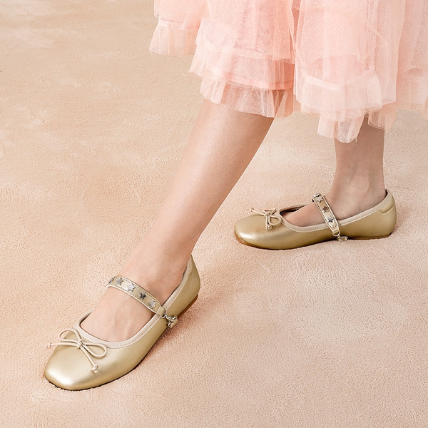 [Fun Mix- Dazzling] Girls DIY Interchangeable Straps Bow Ballet Flats - GOLD - 1