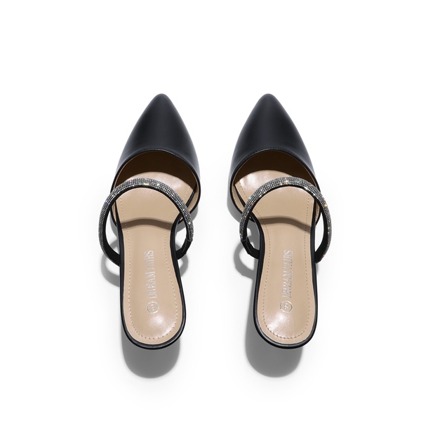 Pointed Toe Rhinestone Pumps - BLACK PU - 3