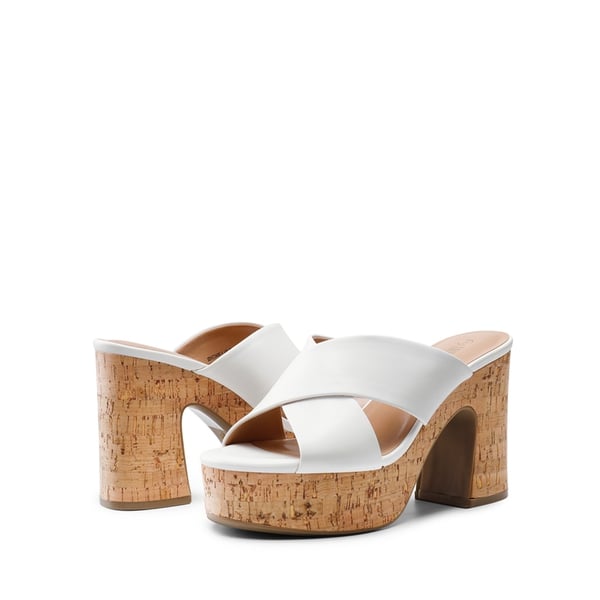 Criss Cross Wedge Platform Sandals  - WHITE - 5