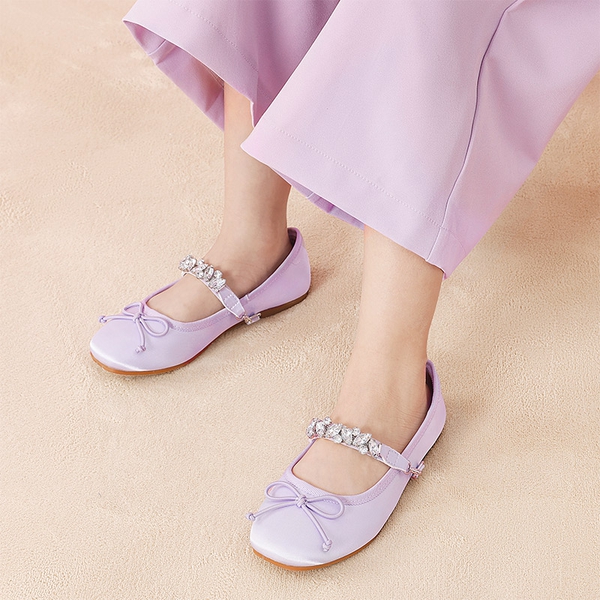 [Fun Mix- Dazzling] Girls DIY Interchangeable Straps Bow Ballet Flats - PURPLE - 1
