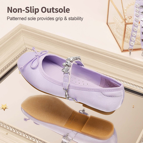 [Fun Mix- Dazzling] Girls DIY Interchangeable Straps Bow Ballet Flats - PURPLE - 4