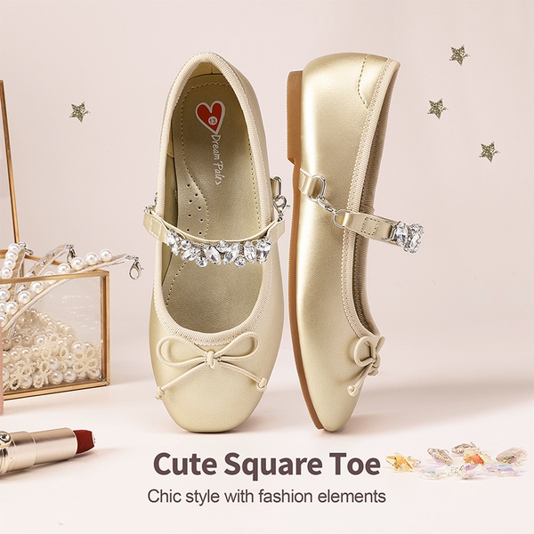 [Fun Mix- Dazzling] Girls DIY Interchangeable Straps Bow Ballet Flats - GOLD - 3