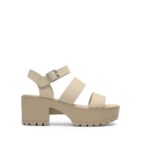 Buckle Strap Chunky Platform Sandals - BEIGE - 1
