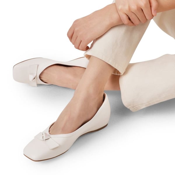 Square Toe Low Wedge Bow Flats - WHITE - 1