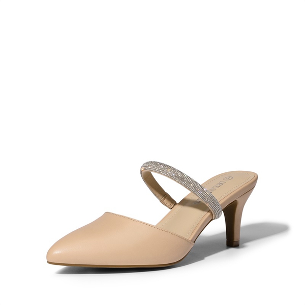 Pointed Toe Rhinestone Pumps - NUDE PU -  0