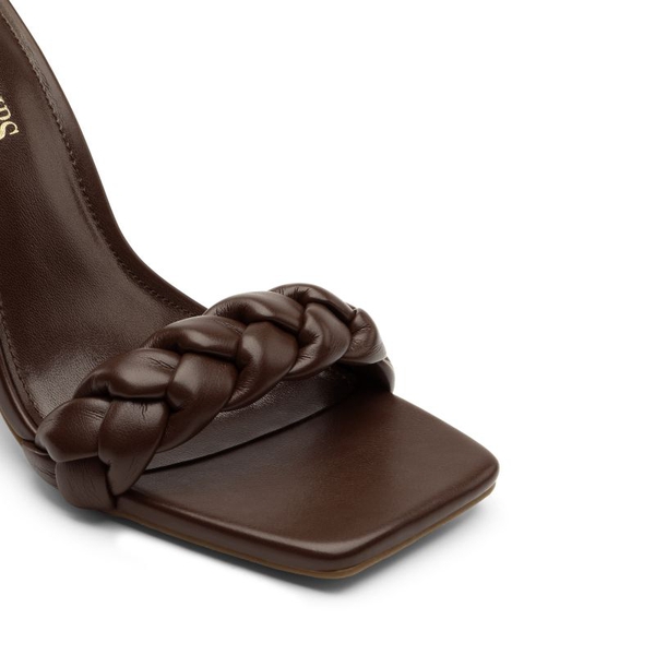 Braided Strap High Chunky Heel Sandals - BROWN - 5
