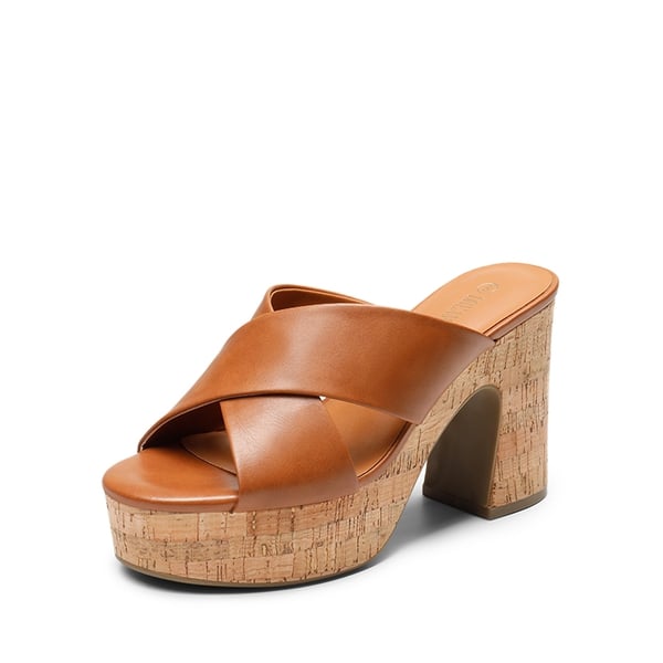 Criss Cross Wedge Platform Sandals  - BROWN -  0