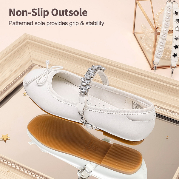 [Fun Mix- Dazzling] Girls DIY Interchangeable Straps Bow Ballet Flats - WHITE - 4