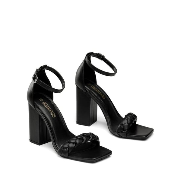 Braided Strap High Chunky Heel Sandals - BLACK - 3