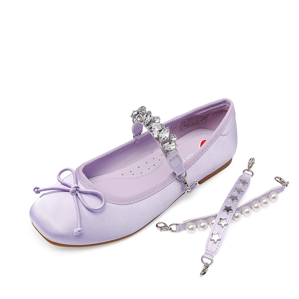 [Fun Mix- Dazzling] Girls DIY Interchangeable Straps Bow Ballet Flats - PURPLE -  0