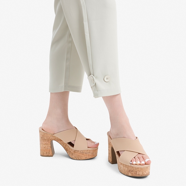 Criss Cross Wedge Platform Sandals  - NUDE - 1