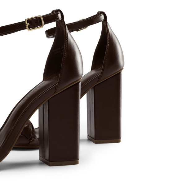 Braided Strap High Chunky Heel Sandals - BROWN - 4