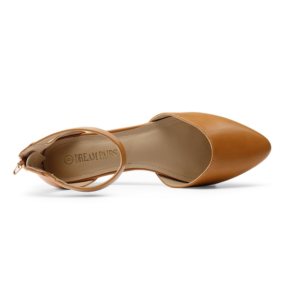 Ankle Strap Low Wedge Pumps - TAN - 3