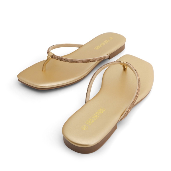 Square Toe Rhinestones Flip Flops - GOLD - 3
