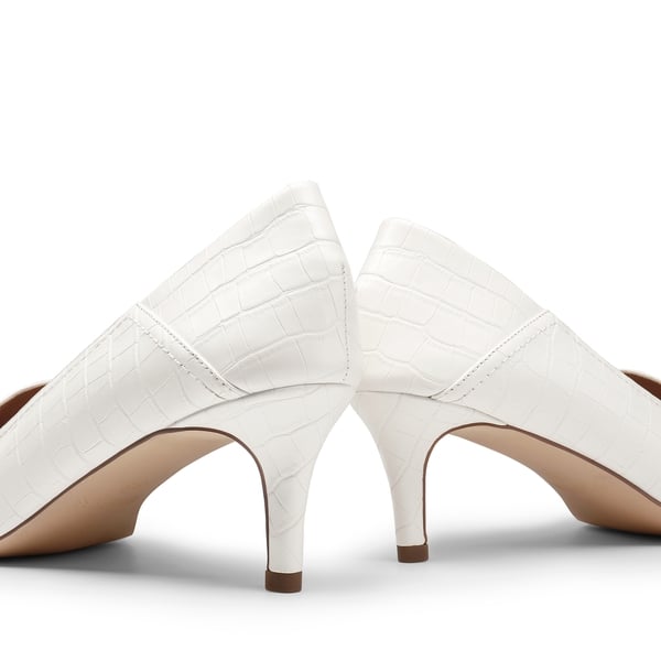 Horsebit Detail Pointed Toe Kitten Heel Pumps - WHITE STONE - 4